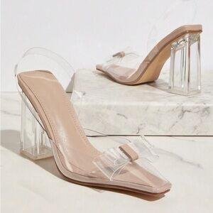 CLEAR NUDE HIGH HEEL BOW SANDAL
